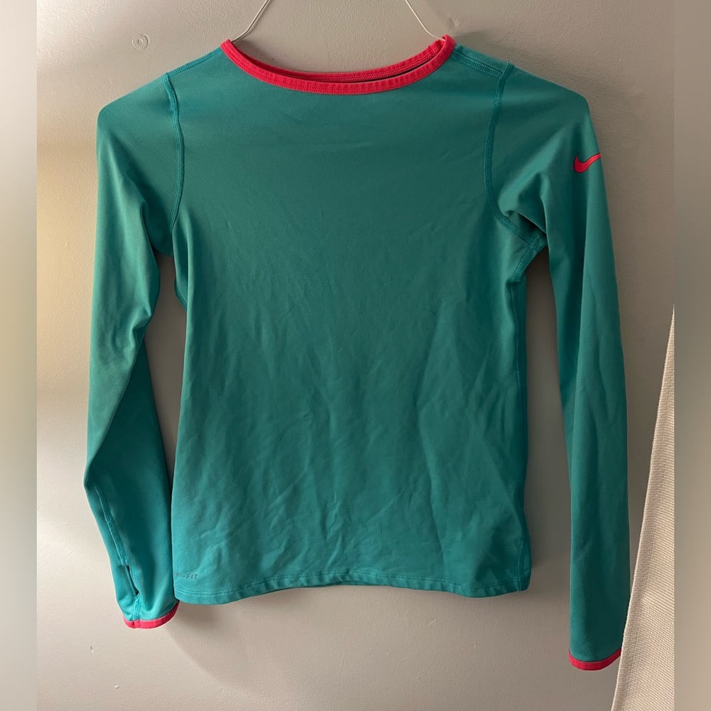 mint and pink nike thermal shirt